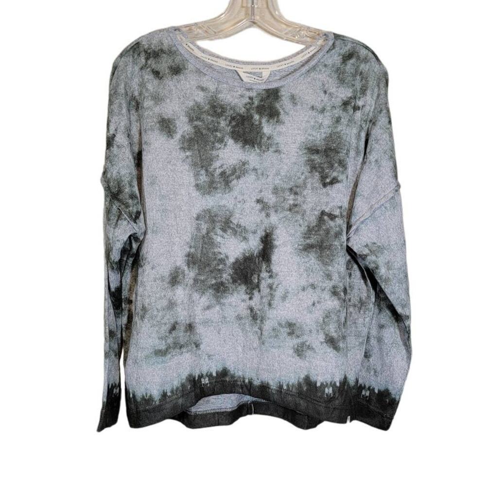 Lucky Brand Women's Tie Dye Sleep Top Crew Neck Pullover Gray Green Small